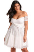 Sexy White Plus Size Floral Lace Flared Off Shoulder Dress